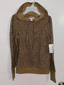 NWT Nine West Women's Size XS Cheetah Print Long Sleeve Hoodie Sweatshirt - Picture 1 of 3