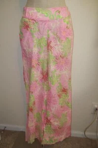 LILLY PULITZER Pink-Green 100% Cotton Wide Leg Pants  S - Picture 1 of 12