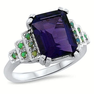 DECO ANTIQUE STYLE 925 STERLING SILVER 3 CARAT LAB AMETHYST & OPAL RING     #646 - Picture 1 of 3