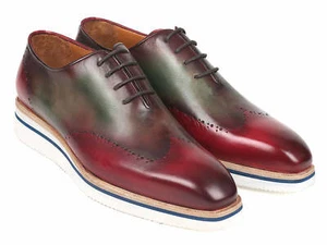 Paul Parkman Men's Smart Casual Wingtip Oxfords Bordeaux & Green (ID#187-BRD-GRN - Picture 1 of 1