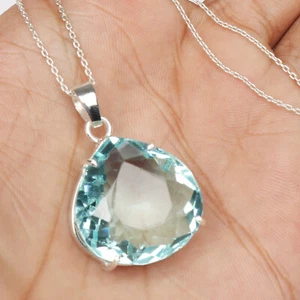 80.0 Ct Pear Cut Blue Aquamarine Gem 925 Silver Pendant for Anniversary Gift - Picture 1 of 4