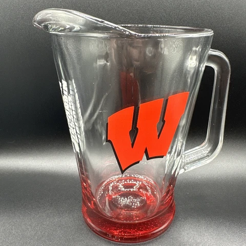 NCAA Wisconsin University Badgers Glass Pitcher Red Logo Licensed 60oz Cover