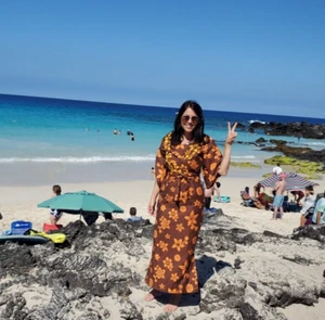 Vintage 1960s PSYCHEDELIC Kimono Floral Maxi Muumuu HAWAIIAN Dress TIKI 1970s - Picture 1 of 17