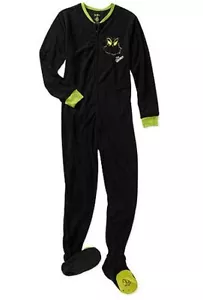 DR. SEUSS GRINCH FOOTED PAJAMAS 3D CHRISTMAS UNION SUIT BLACK M or L LAST ONES - Picture 1 of 11