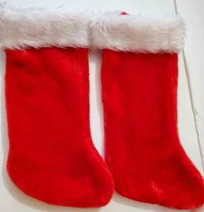 Weihnachtsstrümpfe 2er Set rot Kunstfell dick samtig weiß Borte 20" Vintage 90er - Bild 1 von 9