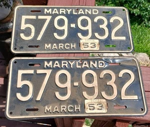 Vintage Set Of 1953 Maryland Tags , Can Be Registered to Your Classic 1953. - Picture 1 of 3