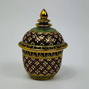 Benjarong Jar Hand Painted Porcelain Gold Trim Thailand Wannavimol Thai Urn Cup - Picture 1 of 10