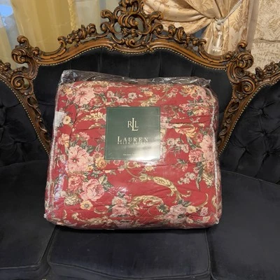 Edredón Floral Rojo Marsella Talla King Ralph Lauren Vintage | Nuevo de Lote Antiguo Foto 1 de 4