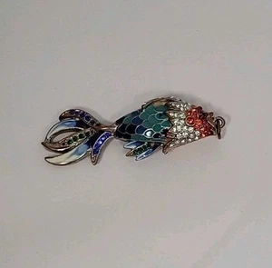 Vtg Cloisonne Enamel Crystal Rhinestones Koi Fish Pendant Approx 2 1/2" - Picture 1 of 9