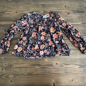 Girls Old Navy Navy Peach Floral Long Sleeve Blouse M (8) - Picture 1 of 4