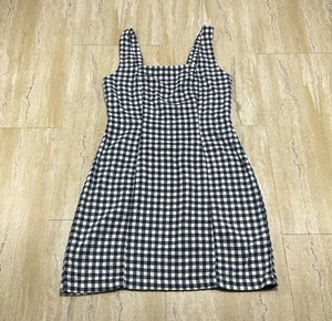Old Navy Womens Size M Blue White Gingham Check Plaid Dress Cottagecore  - Picture 1 of 12