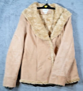 St. John's Bay Faux Suede Sherpa Lined Tan Jacket Size Large Gently Used - Picture 1 of 5