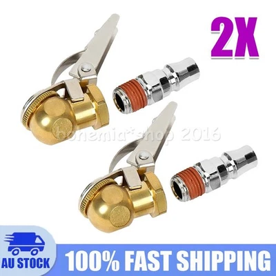 2x Air Tyre Chuck Ball Tire with Valve Stem Lock On Clip Inflator Steel Fitting - image 1 of 4