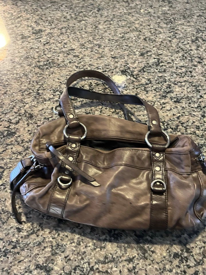 Brown Distressed Leather Kenneth Cole Reaction Purse W/ Strapy Buckle Details - Image 1 of 4