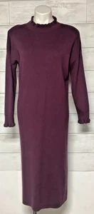 Ann Taylor LOFT Mock Neck Maxi Sweater Dress Regal Plum Size Large Ruffle - Picture 1 of 6