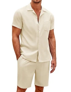 Mens Short Sets 2 Piece Outfits Fashion Summer Tracksuits Casual Shirt and Sh... - Picture 1 of 6