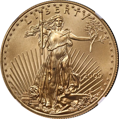 2009 Gold American Eagle $50 NGC MS69 ERROR - Obverse Struck Thru - Image 1 of 4