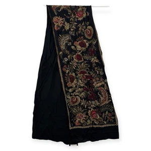 Vintage Ralph Lauren Oblong Scarf One Size Silk Black Floral Tapestry Prt 12X64 - Picture 1 of 8