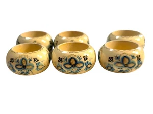 Anelli tovagliolo vintage legno laccato dipinto a mano 6 fiori floreale russo - Foto 1 di 9