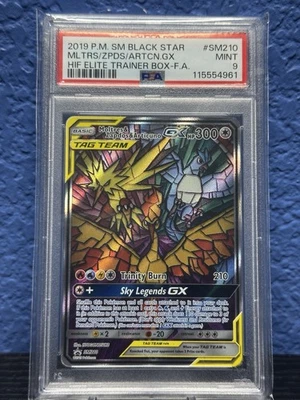 2019 POKEMON SM BLACK STAR PROMO FULL ART/MOLTRES & ZAPDOS & ARTICUNO GX PSA 9 - Image 1 of 2