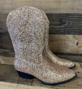 Portland Boot Company Olympia Western Boots Rose Gold Glitter Size 9 M - Picture 1 of 12