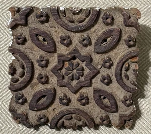 Antico timbro carta da parati blocco legno tessuto arte popolare legno intagliato primitivo - Foto 1 di 3