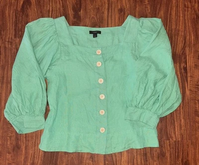 Top J Crew de lino con botones cuello cuadrado playa boho para mujer talla S Foto 1 de 4