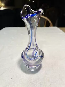 Jarrón oscilante de vidrio firmado azul cobalto vintage estilo vidrio artístico de Murano - Imagen 1 de 13