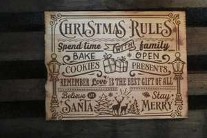Chrismas Rules Madera Rústica Primitiva Decoración de Granja EE. UU. - Imagen 1 de 4