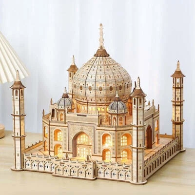 Rompecabezas de madera 3D mecánico Taj Mahal con luz arquitectura modelo kit Foto 1 de 4