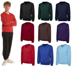 Boys Long Sleeve Pullover Sweatshirt Mens V Neck School Uniform Jumper Sweater - Picture 1 of 10