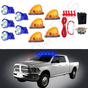 5x Amber Cab Marker Roof Light Lens w/ T10 Blue LED+Wiring Fit 73-87 Chevy/GMC