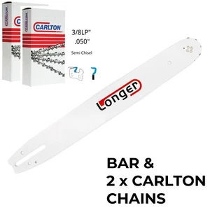 16" Inch CHAINSAW BAR & 2 x CARLTON CHAIN 3/8LP 050 for ECHO RYOBI & HUSQVARNA - Picture 1 of 4