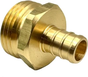 Brass Garden Hose Adapter Fitting, 1/2” PEX Barb and 3/4” GHT Male Connector, He - Picture 1 of 3