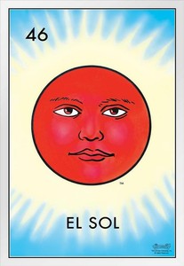 46 El Sol Sun Loteria Card Mexican Bingo Lottery White Wood Framed Poster 14x20