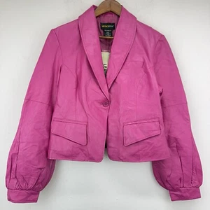 Metrostyle size 16 Women’s Pink Leather Puff Sleeve Single Button Jacket NWT - Picture 1 of 7