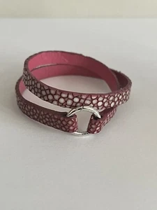New Aaron Basha Pink Stingray Leather Bracelet Wrap 18k White Gold Clasp Charms - Picture 1 of 9