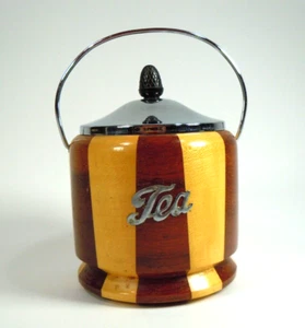 Carrito de té bote de almacenamiento con mango y tapa artículos de madera laminada Lancraft vintage - Imagen 1 de 7