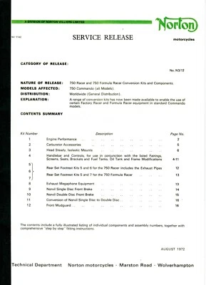 1968-73 Norton Commando 750 Production & Formula Racer Conversion, Service Notes - Image 1 of 2