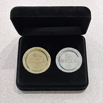 MGM Grand Casino Millennium $25 & $5 Gaming Tokens Set & Black Velvet Box- Vegas - Image 1 of 4