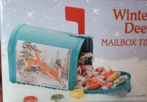 Vintage Deko Mini Briefkasten Dose Winter Hirsch Sammlerstück Weihnachten blau 1990 - Bild 1 von 12