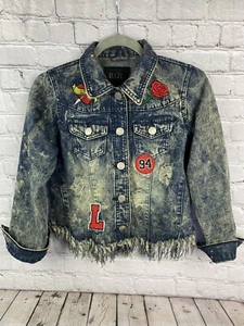 Dazl Juniors Size Medium Distressed Patched Punk Ripped Denim Jean Jacket EUC - Picture 1 of 9