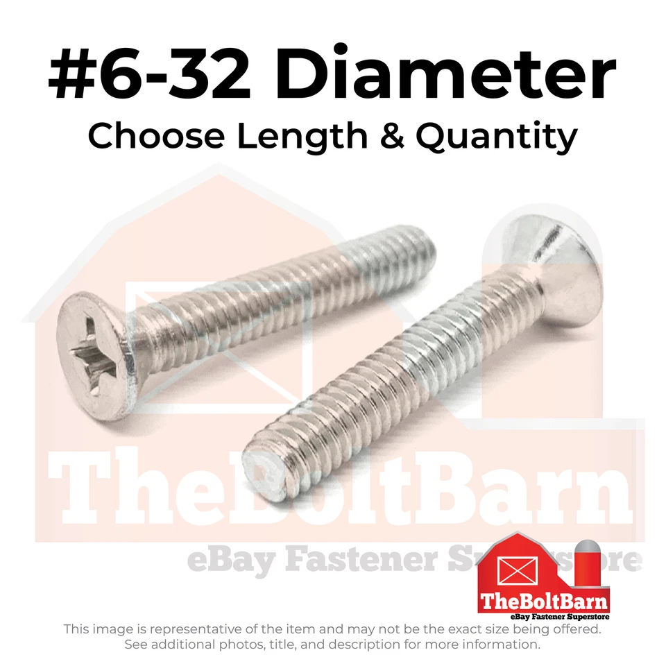 #6-32 316 Stainless Steel Phillips Flat Head Machine Screws (Pick Length & Qty) - Image 1 of 1