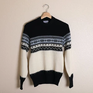 Vtg 50s 60s Mens Large Sweater Shirt Towncraft Penneys Virgin Wool Fair Isle Ski - Picture 1 of 5