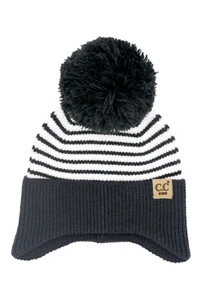 C.C Exclusive Kids Girls Boys Soft Stripe Earflap Yarn Pom Beanie Winter Hat - Picture 1 of 7