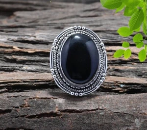 Beauty Onice Nera Gemma 925 Argento Sterling Mano Anello Tutti Misura K-38 - Foto 1 di 5