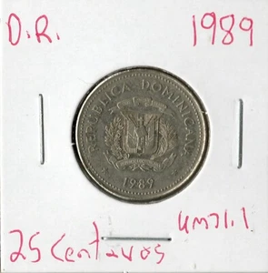 Moneda República Dominicana 25 Centavos 1989 KM71.1 - Imagen 1 de 2
