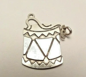VINTAGE FLACHE TROMMEL MUSIKINSTRUMENT CHARM STERLINGSILBER 925 - Bild 1 von 7
