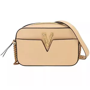 VERSACE VIRTUS Shoulder Bag Leather Beige Purse - Picture 1 of 9
