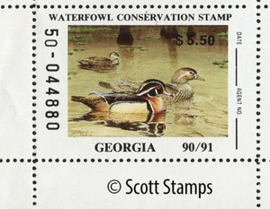 GA6 1990 Georgia Duck Stamp - MNH - Wood Ducks - Artist: Guy Coheleach - Picture 1 of 1
